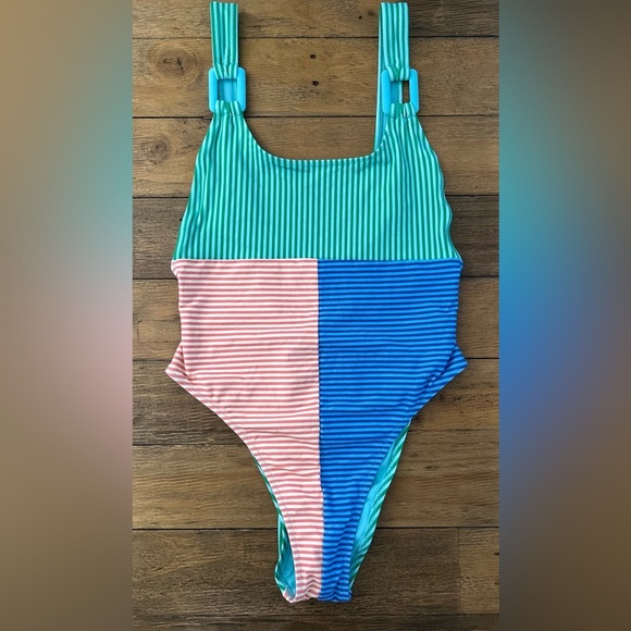 AERIE Crinkle Birthday scoop cheekiest Colorful One Piece Swimsuit - Picture 4 of 10